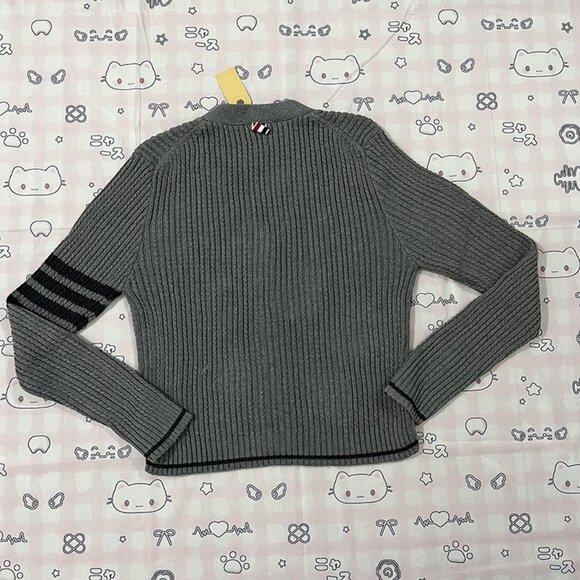 Womens Black Four Bar Knit Jacket Gray Thom Browne - Picture 6 of 6
